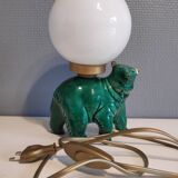Green ceramic bear lamp and white opaline globe