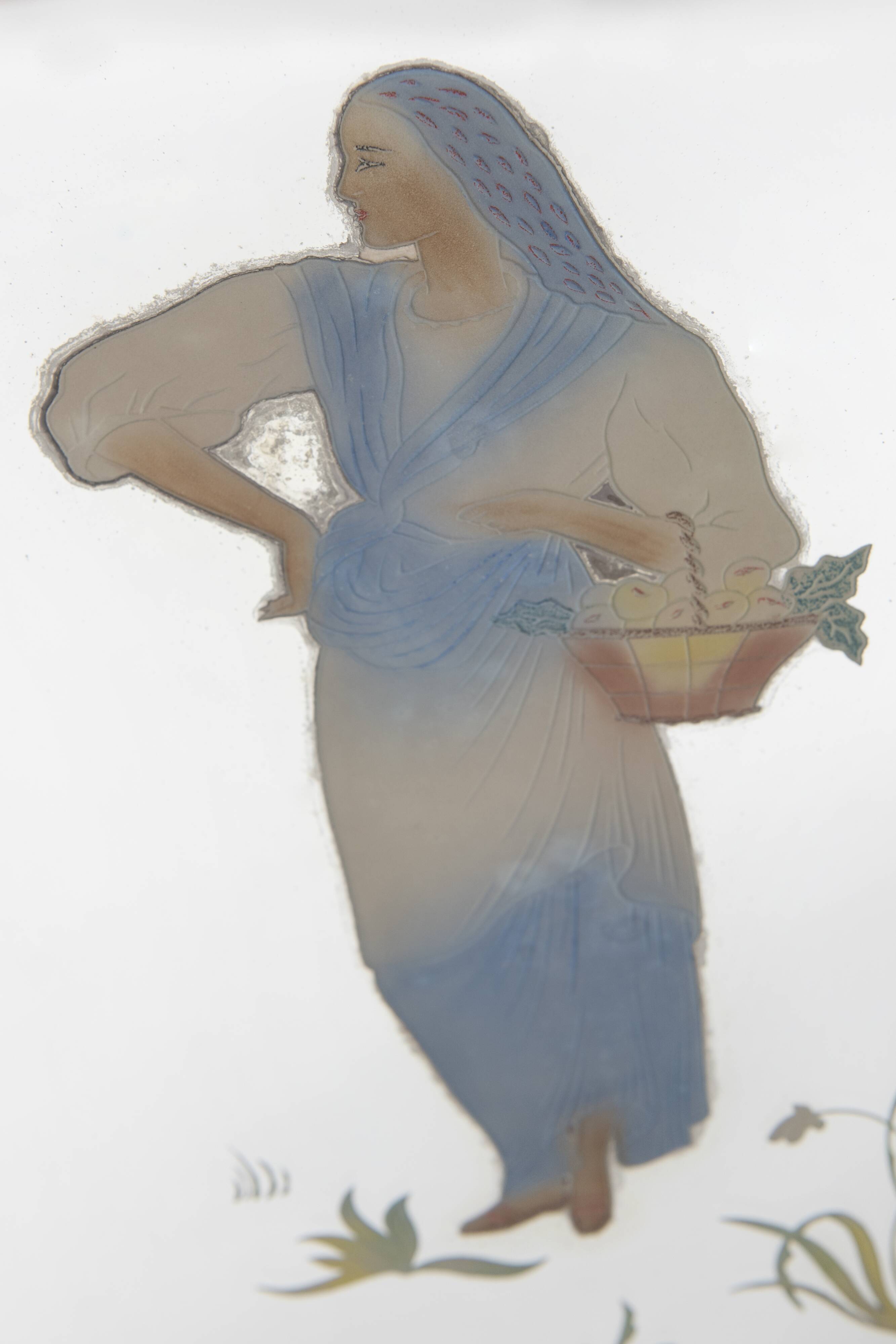 Art-deco bar furniture in macassar and acid-engraved mirror