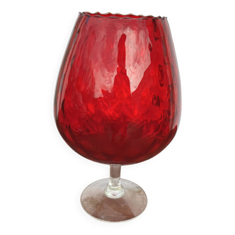Empoli glass vase, Italy, 1960, red color with relief patterns