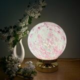 Vintage pink and white glass globe table lamp