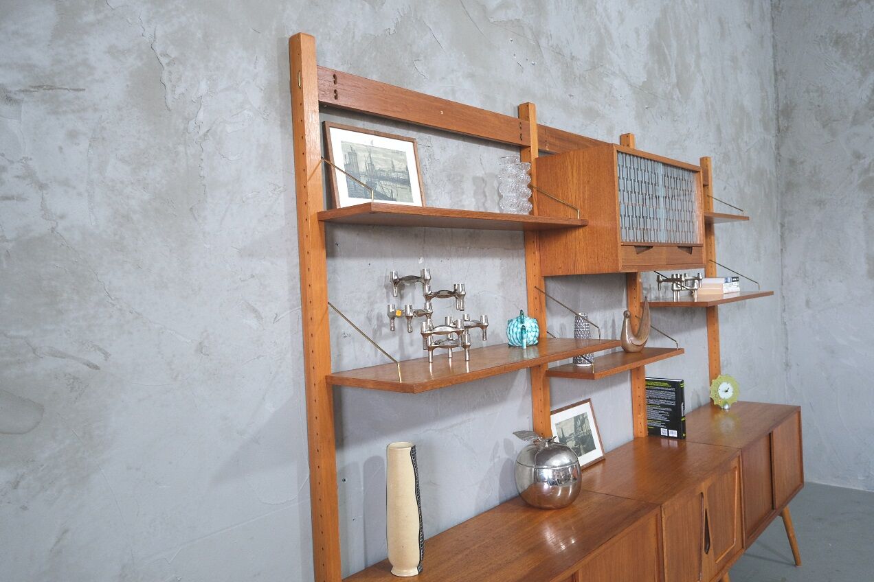 Mid-Century Modular Free Standing  Teak Wall Unit by Kjell Riise for Brodrene Jatogs, Norway, 1960s