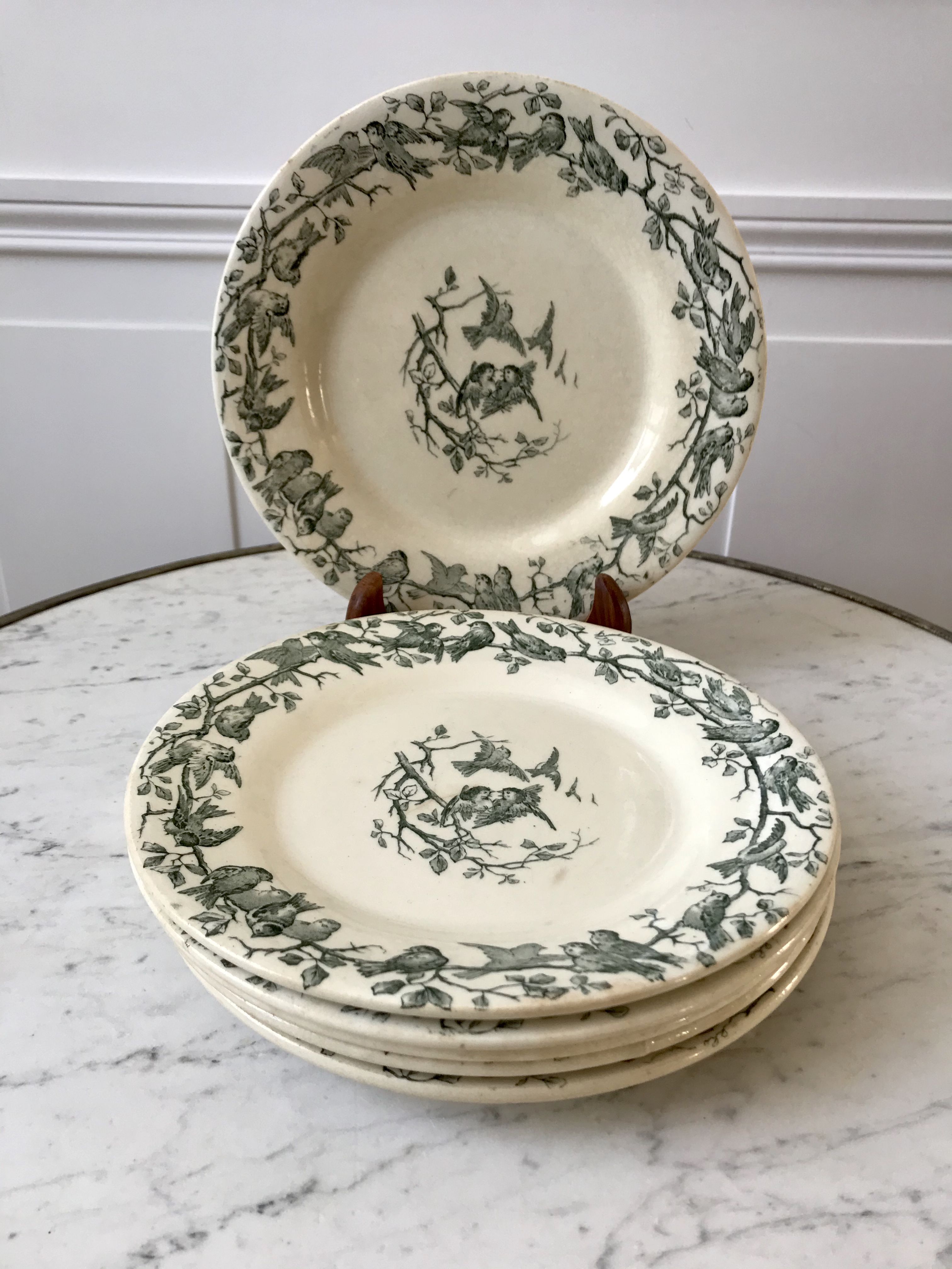Set of 6 dessert plates Terre de Fer Gien model "Laviary" late nineteenth