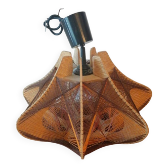 Scandinavian chandelier pendant light 1970s wooden threads