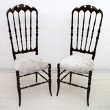 Pair of Gaetano Descalzi Midcentury Italian Chiavari High Back Chairs, 1950