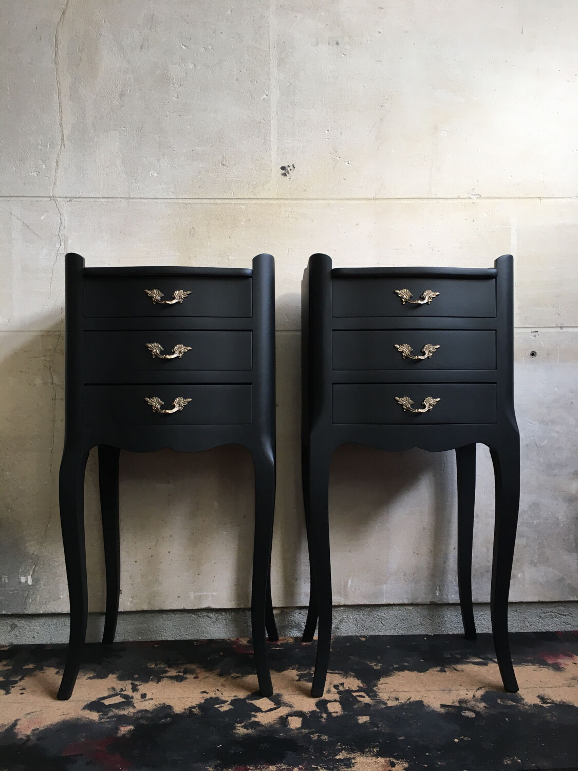 Vintage black revamped bedside tables