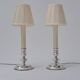 Mappin & Webb vintage pair candlestick table lamps, silver plate, signed, 1980`s ca, English