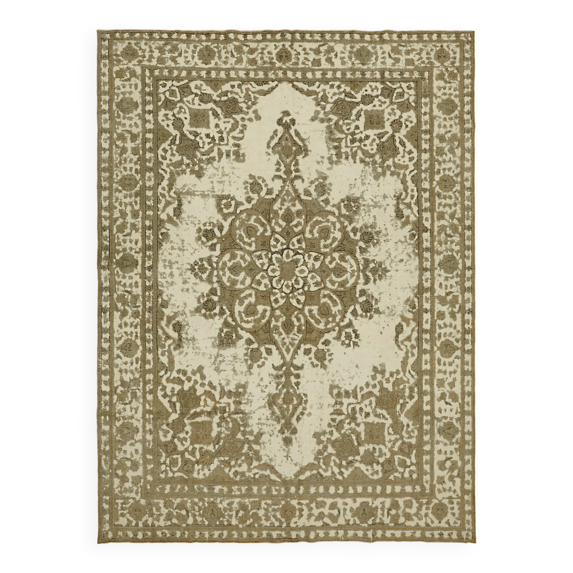 Handmade Turkish Contemporary 1980s 293 cm x 380 cm Beige Wool Carpet