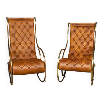 Mid 20thc british made pair of leather rocking chairs c.1950