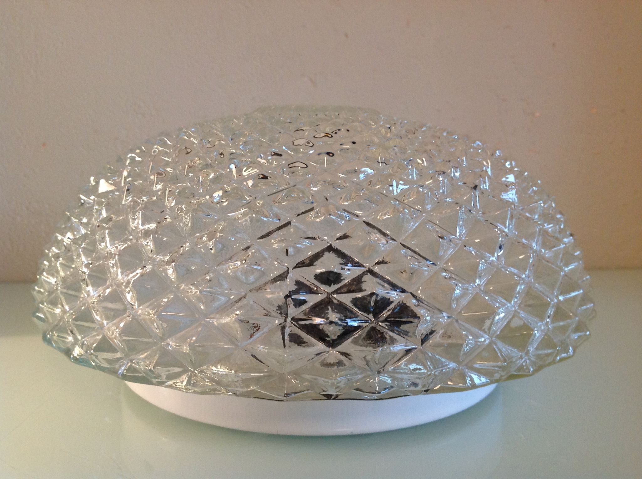 Round glass ceiling lamp diamond tips, vintage 60/70s