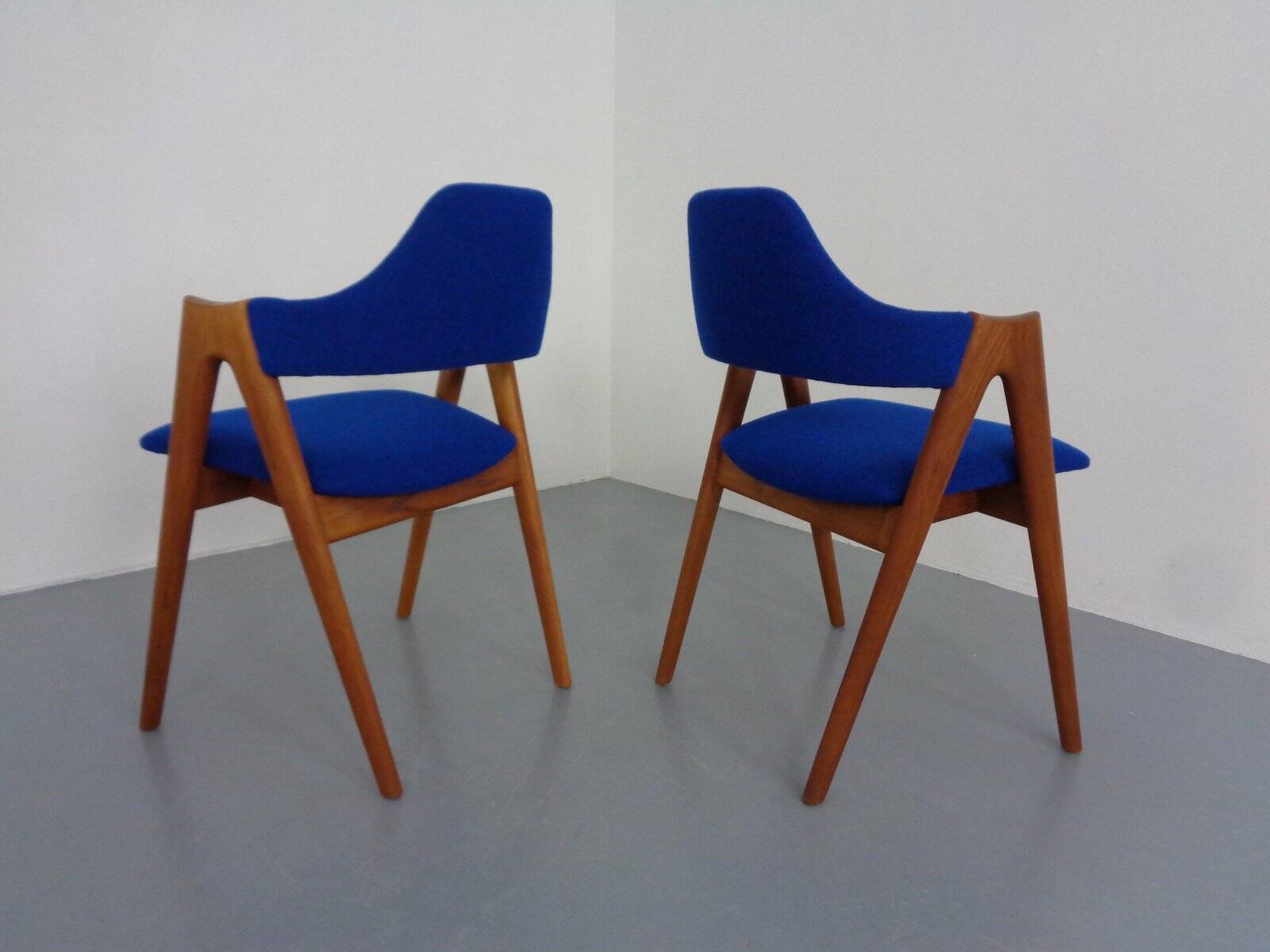 Set of Compass Chairs in Teak and Kvadrat Hallingdal 65 by Kai Kristiansen for Schou Andersen, 1960s
