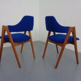 Set of Compass Chairs in Teak and Kvadrat Hallingdal 65 by Kai Kristiansen for Schou Andersen, 1960s