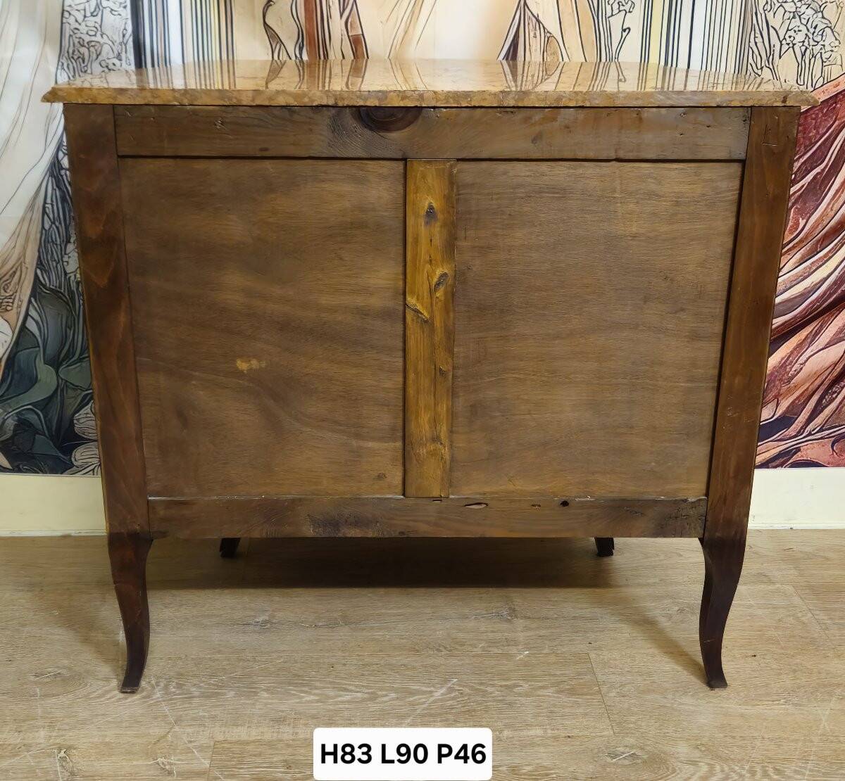 Lady's curved commode in Louis XV style, inlaid with marble – 19th century