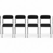 Bauhaus Style Tubular Steel Chairs, Black Faux Leather, Italian Modernist Dining Room