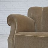 1960s, Danish 3-seater sofa, green furniture velour, oak wood legs.