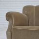 1960s, Danish 3-seater sofa, green furniture velour, oak wood legs.