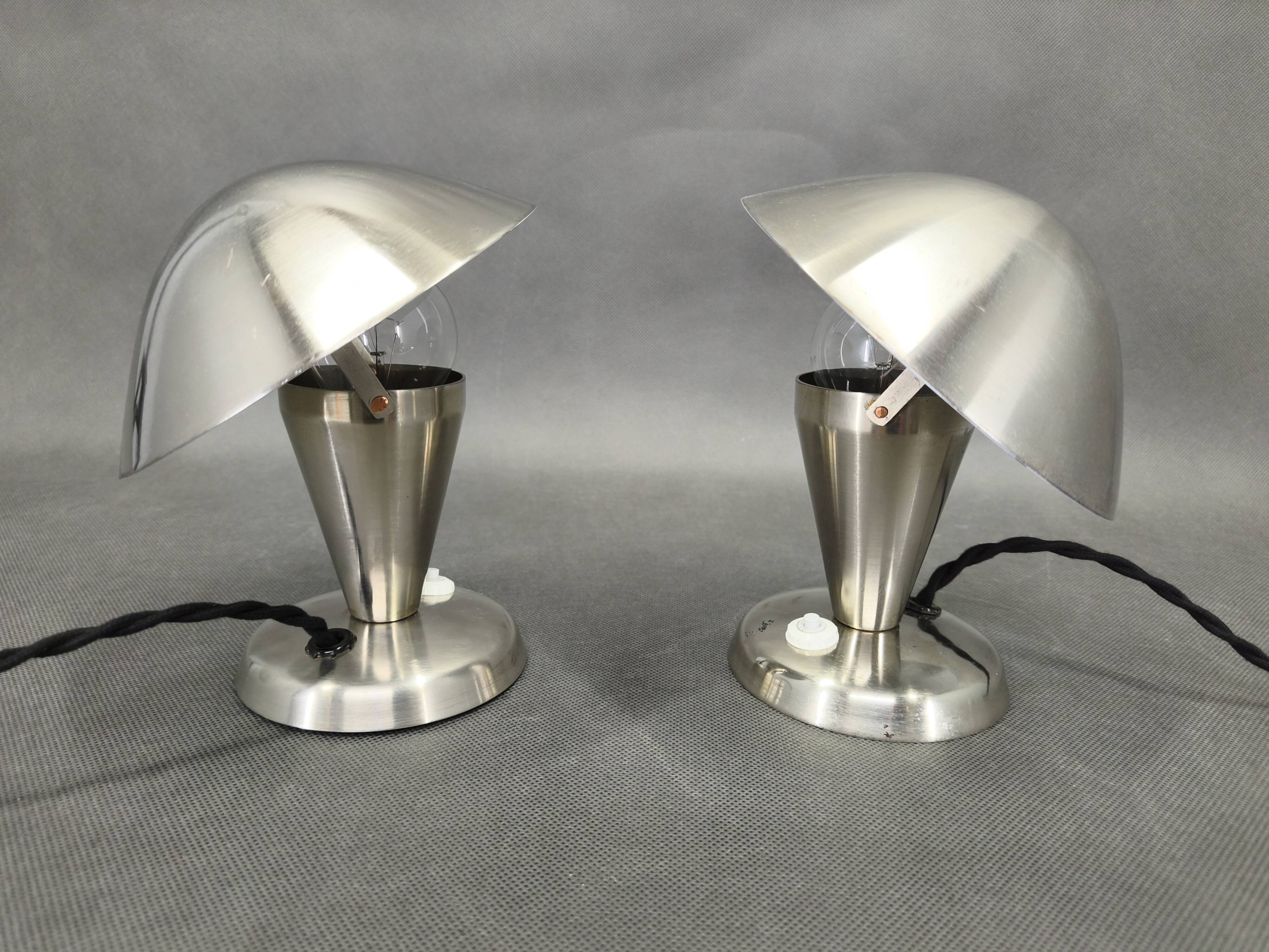 Pair of Bauhaus Chrome Adjustable Table Lamps, 1930s Czechoslovakia