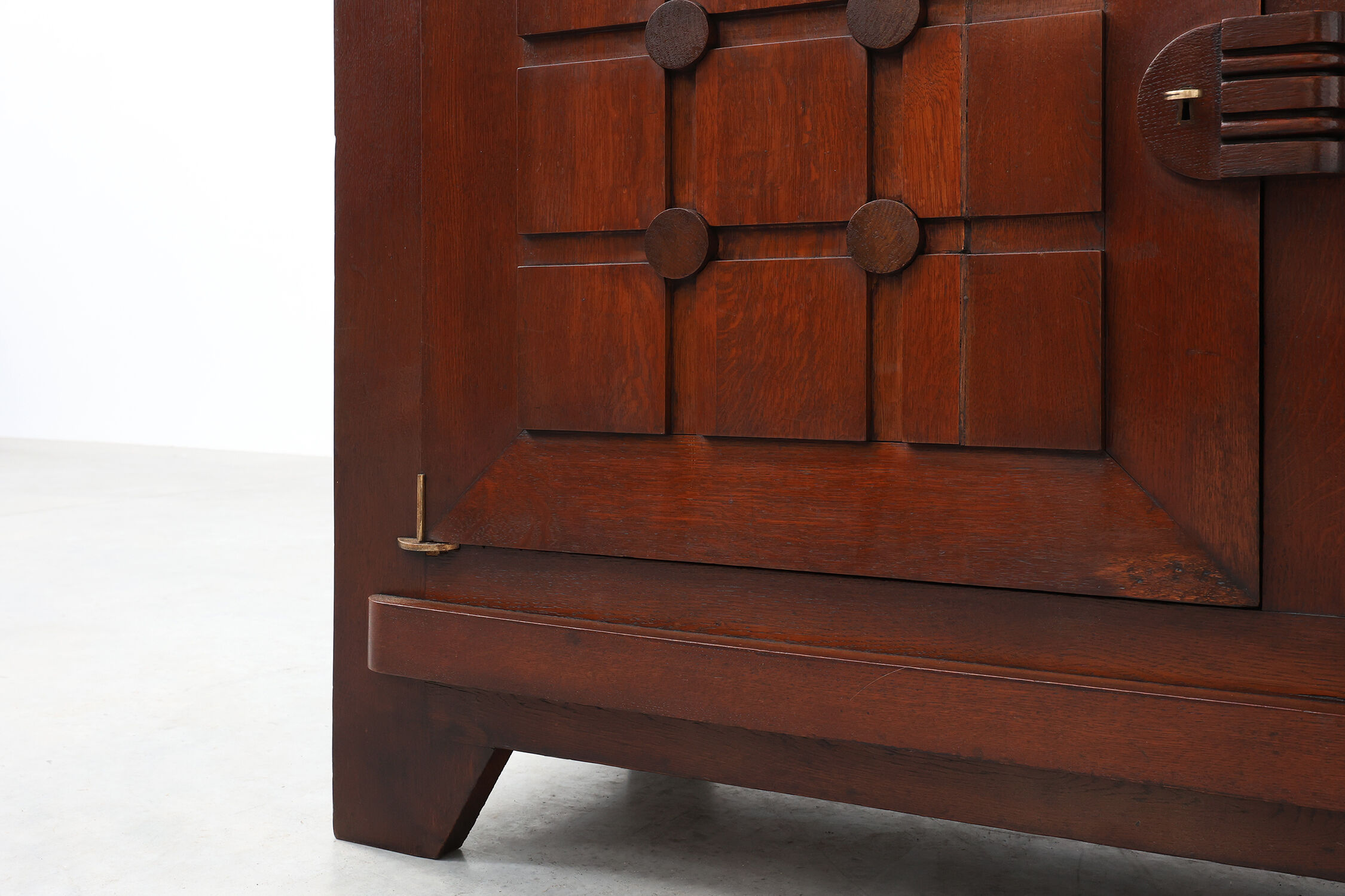 Art Deco carved geometric sideboard by Charles Dudouyt in oak, France ca. 1