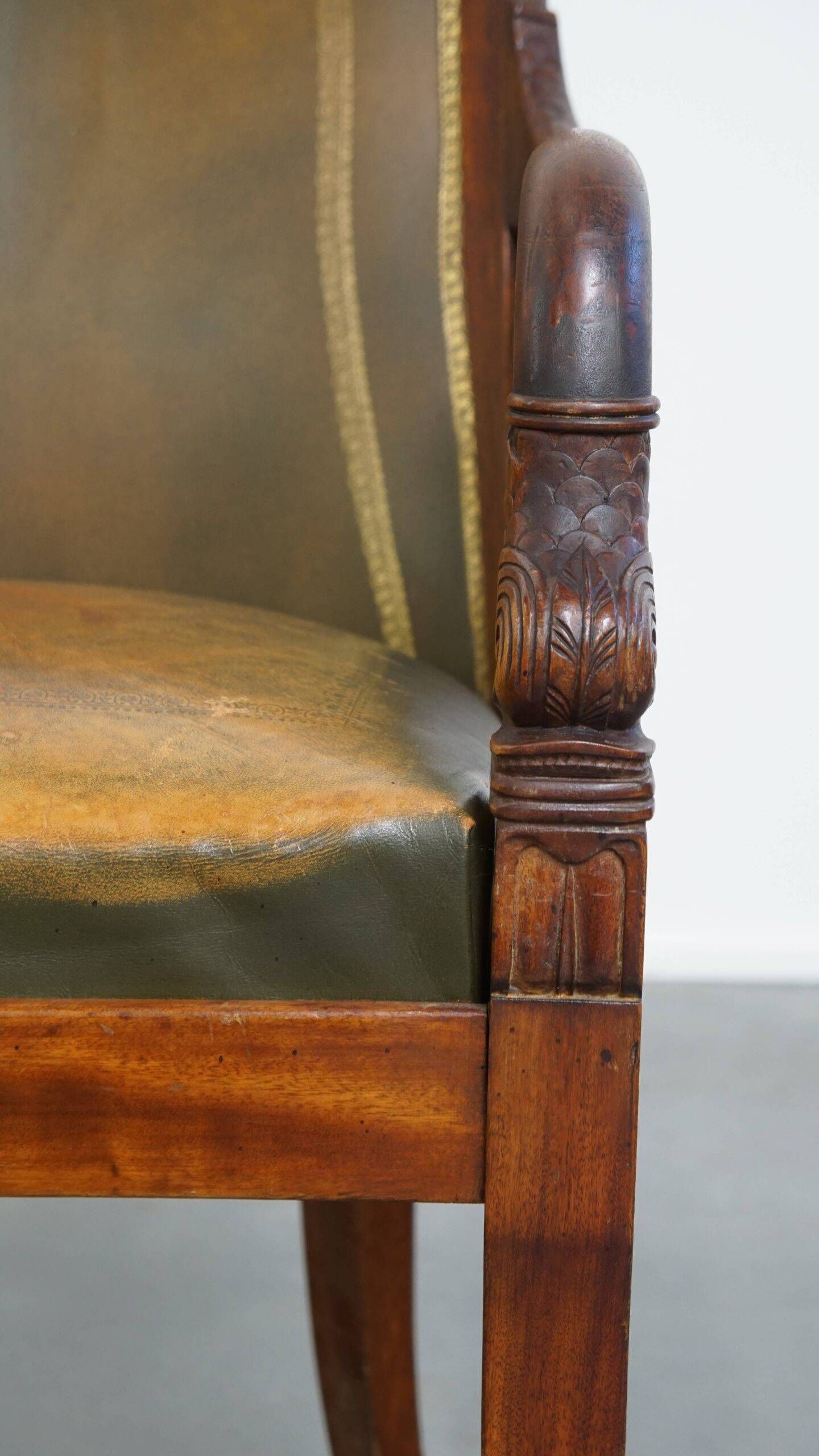 Leather and wooden Empire style side/desk chair from the early 20th century