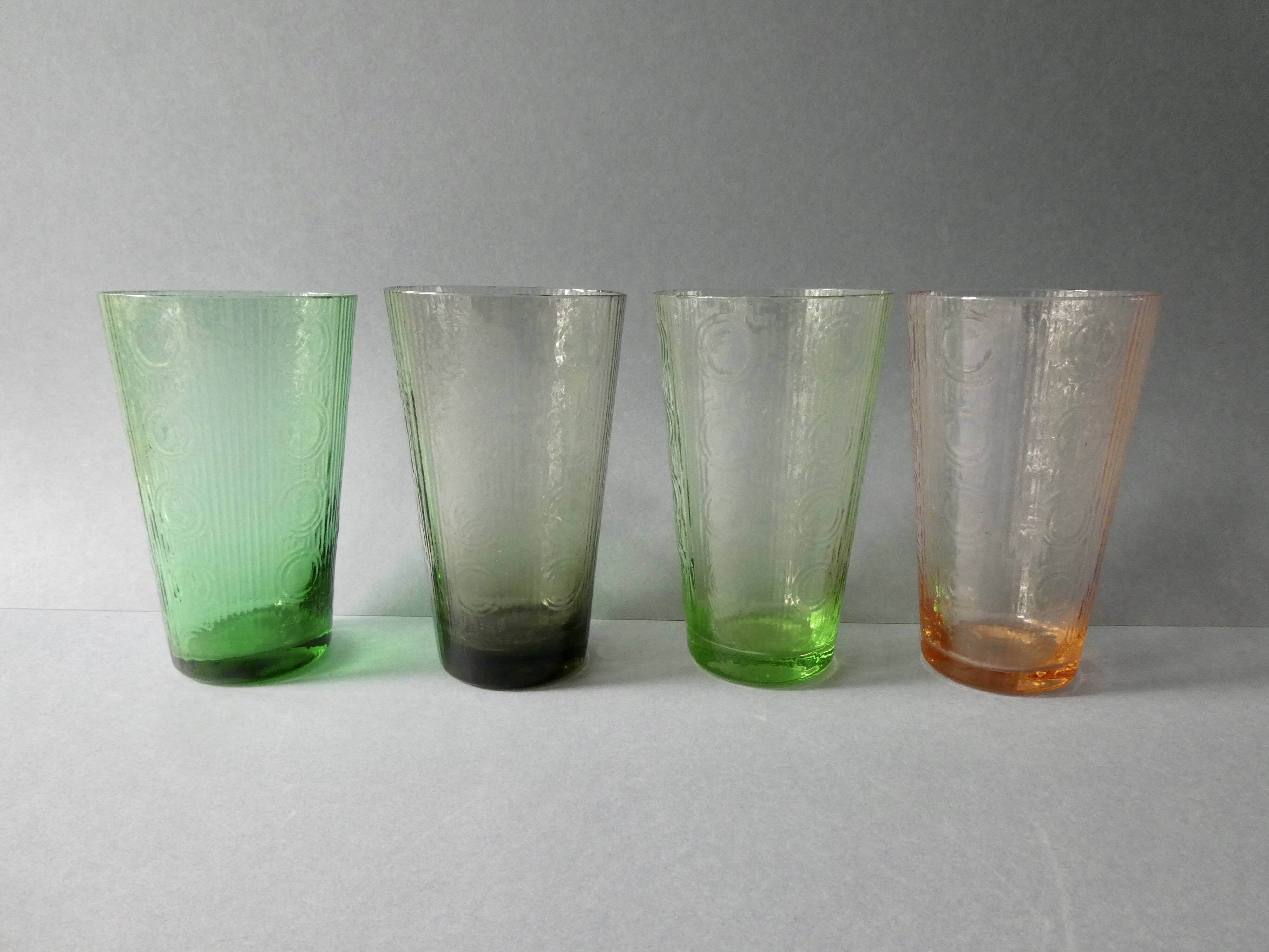 4 large glasses from the 50s, colored glass