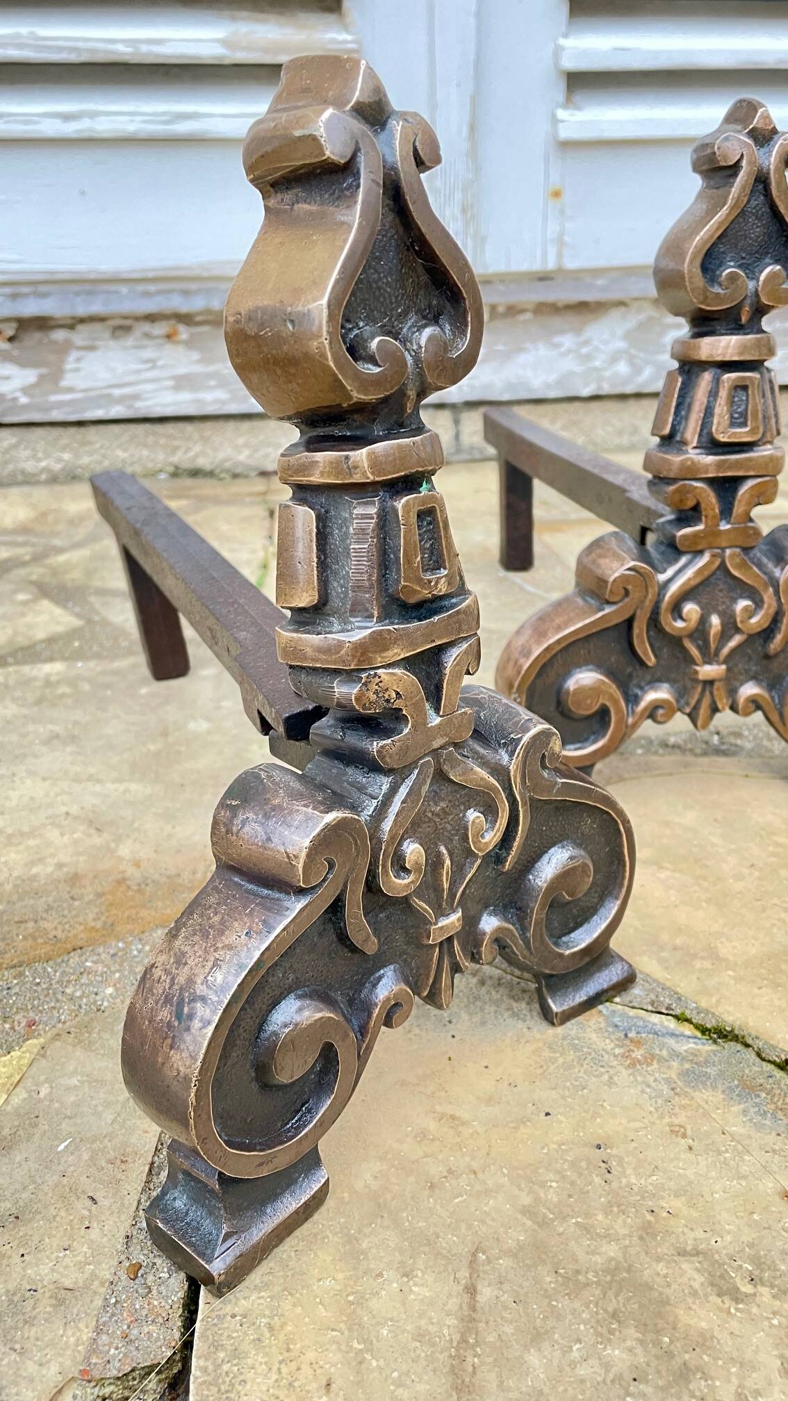 Paire de CHENETS Laiton Massif VINTAGE