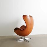 Early Danish "Egg Chair" in Brown Cognac Leather by Arne Jacobsen, 1960s