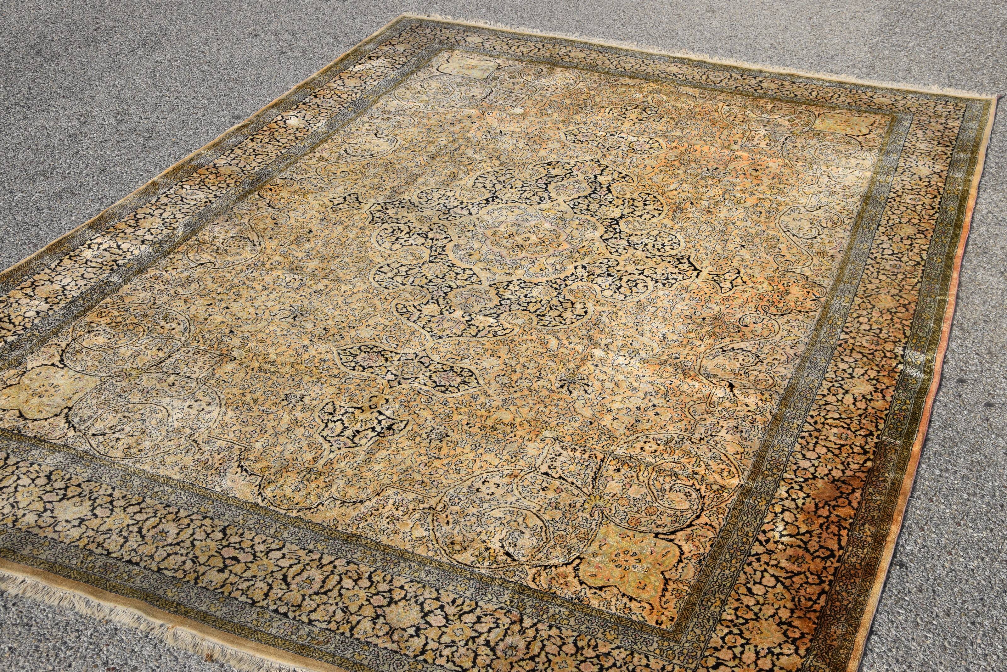 Large kashmir silk rug - india, handmade. - ✔ size: 3.95 x 2.75 metres