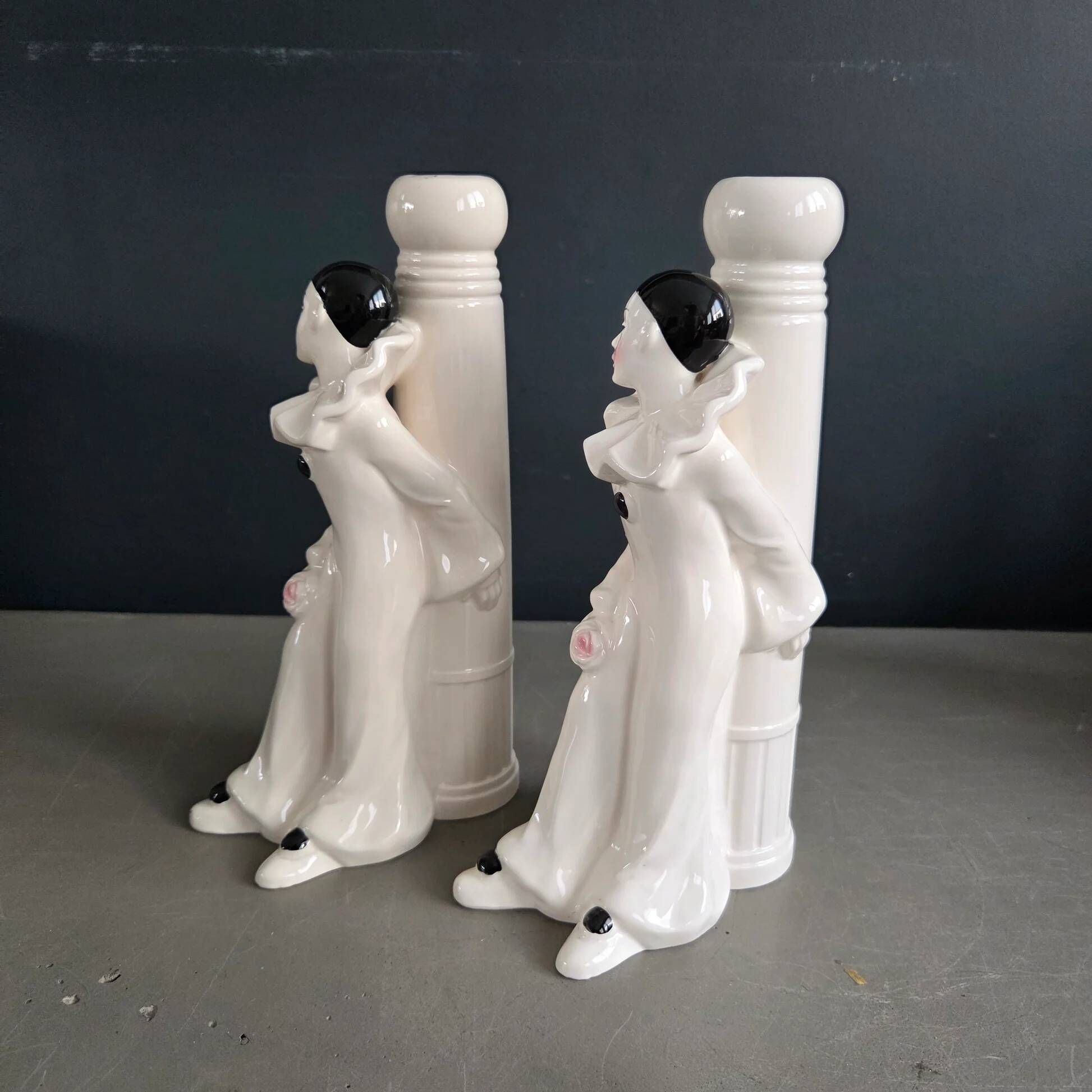 Pair of Pierrot candlesticks in earthenware - 1980s