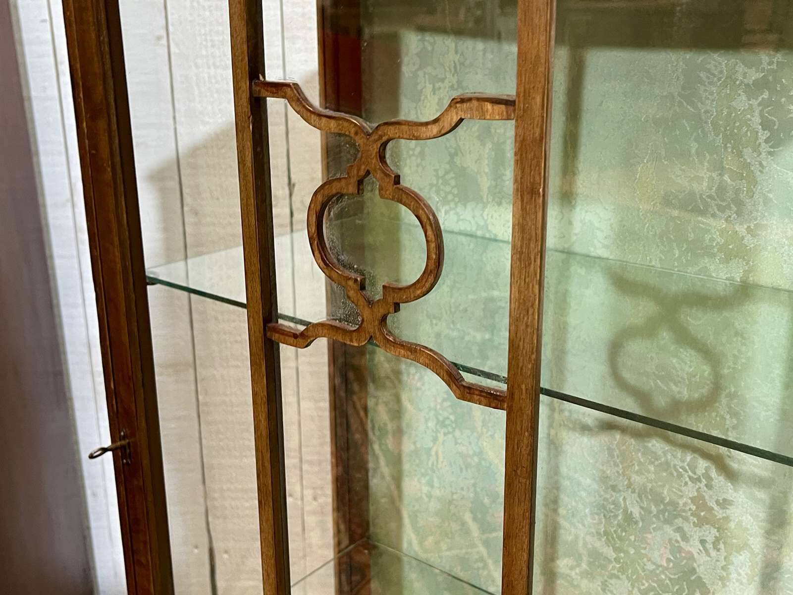 1950s English walnut display cabinet