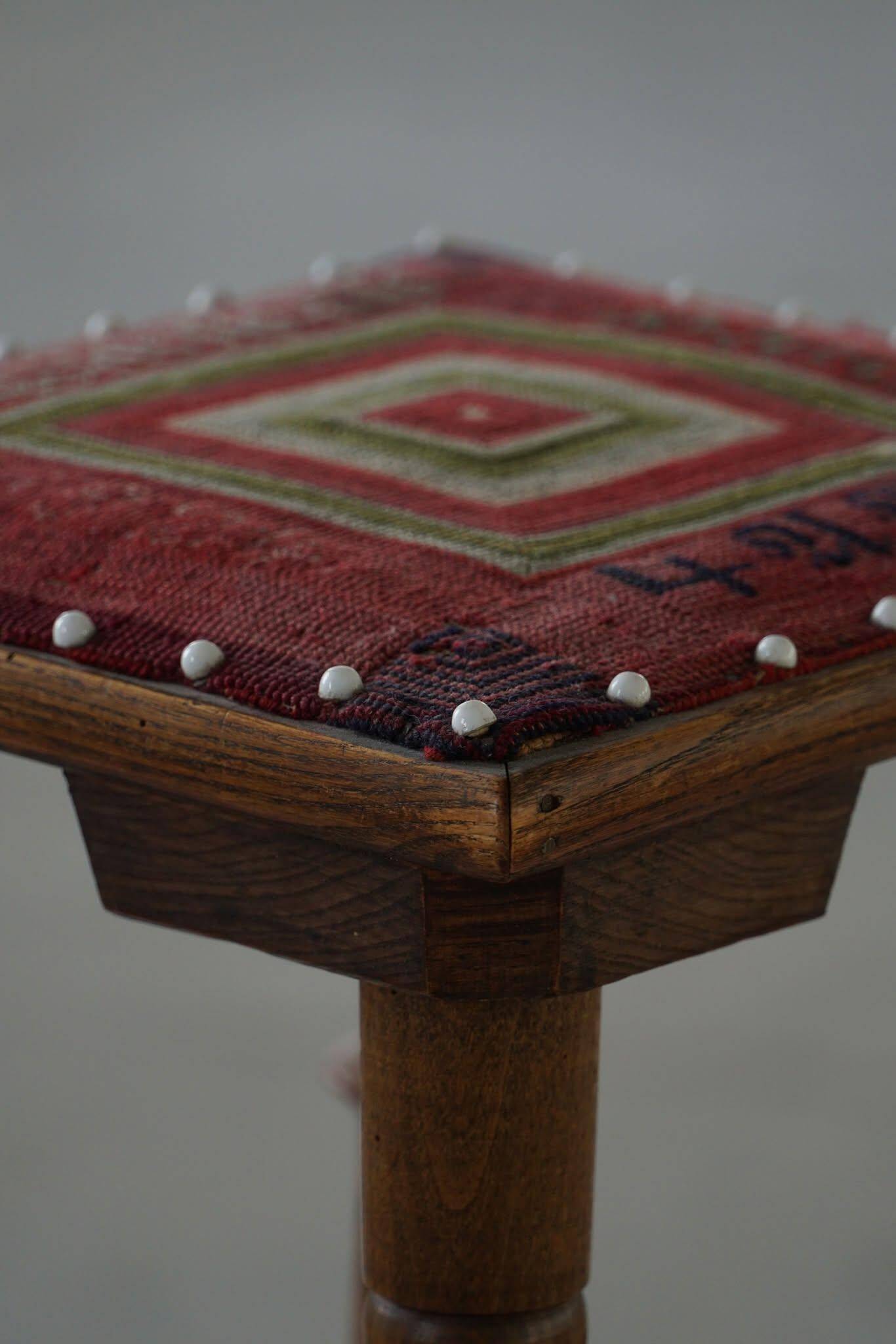 Almue Scandinavian Stool in Wood and Fabric, Late 19th Century