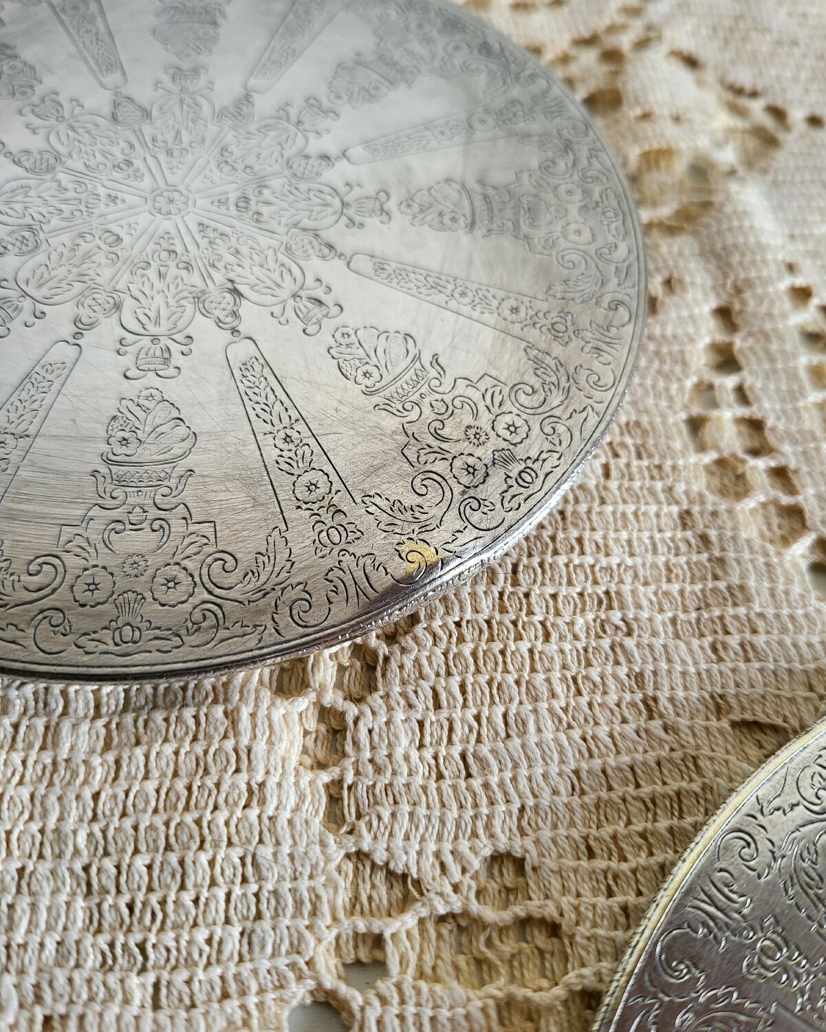 Set of 2 Silver-Plated Metal Coasters for Carafes or Bottles, Swedish