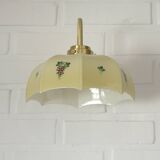 Applique murale vintage en verre beige, style années 1950, avec col de cygne et luminaire en laiton.