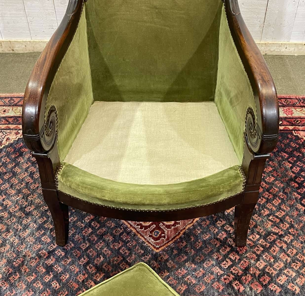 19th-century bergère in mahogany