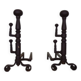 Large pair of wrought iron fireplace andirons. France, 19th century.
