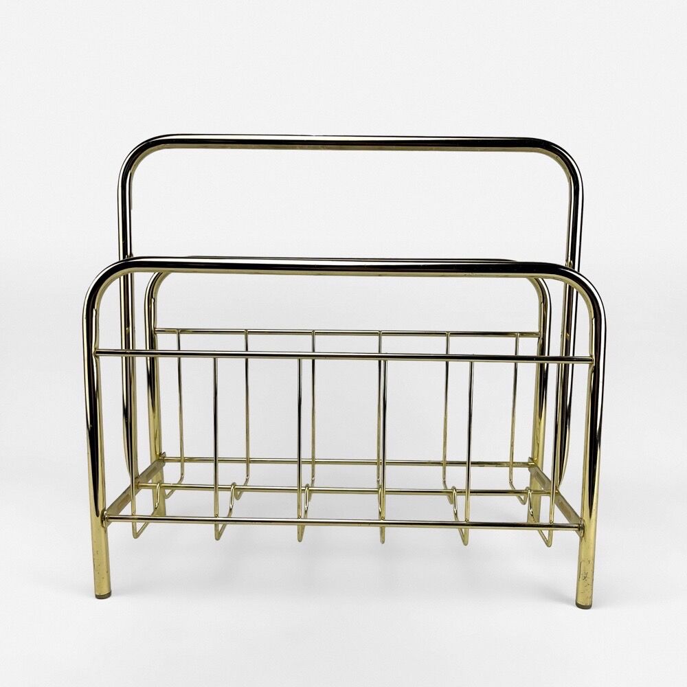 Graphic magazine holder in golden brass 70s
