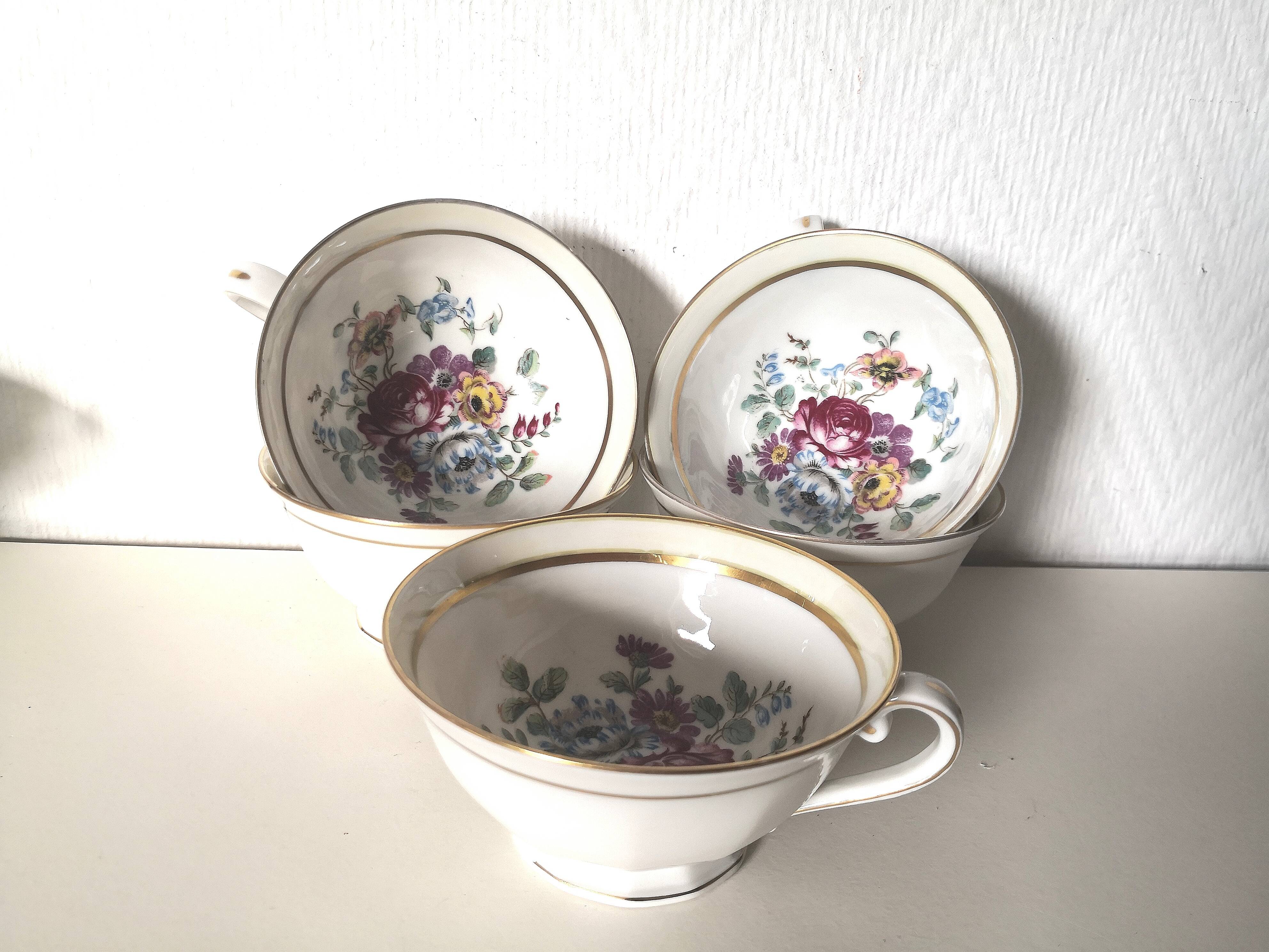 set of 5 Limoges tea/coffee cups, floral pattern