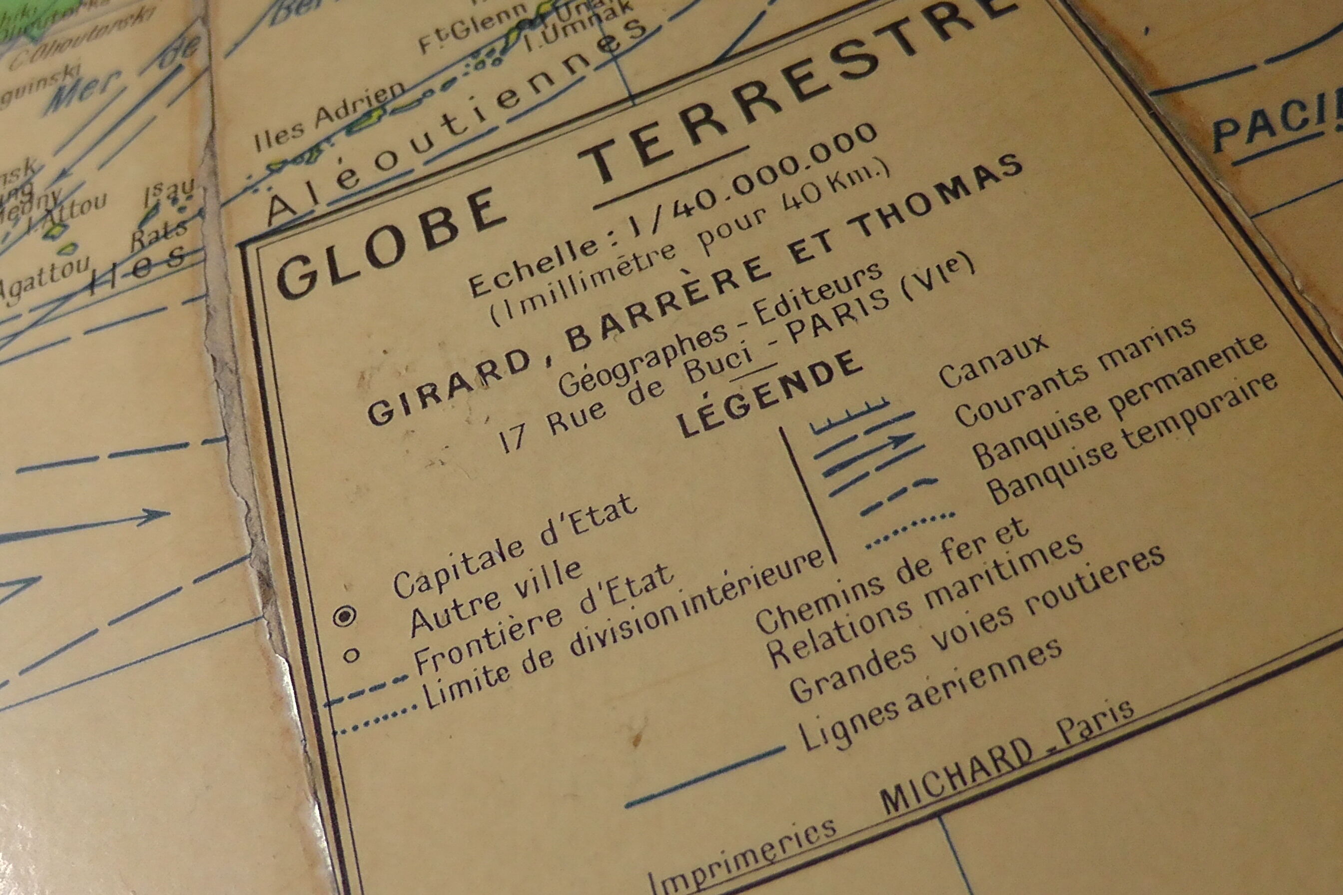 Globe terrestre Girard Barrère 42 cm 1950