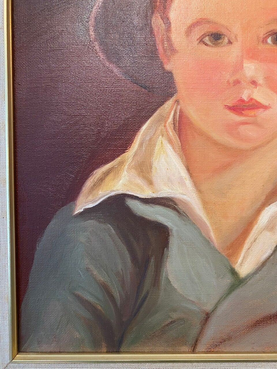 Portrait of the boy in the straw hat 70s/80s, signed