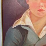 Portrait of the boy in the straw hat 70s/80s, signed