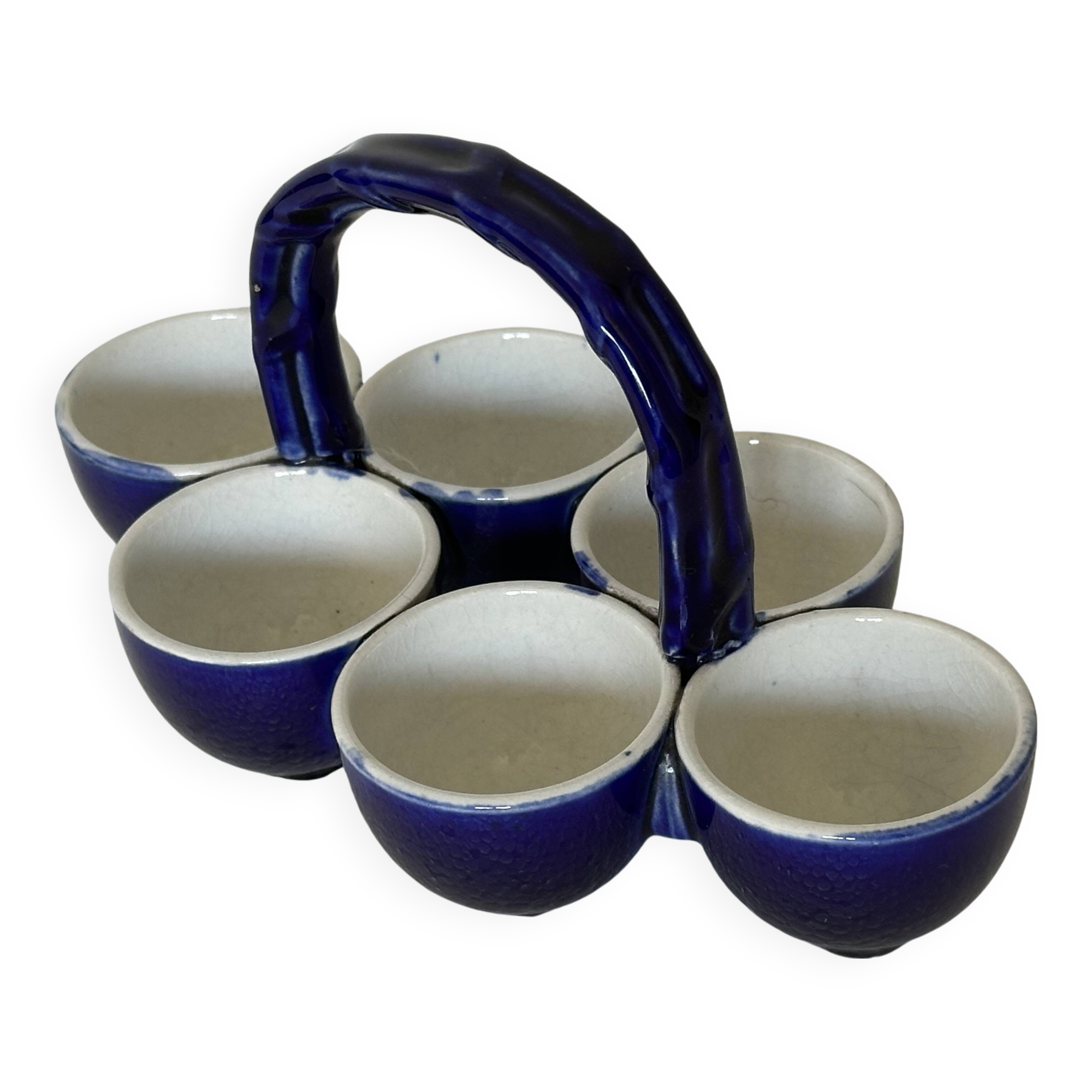 Cobalt Blue Egg Cup Service in earthenware by Georges Dreyfus workshop circa 1900