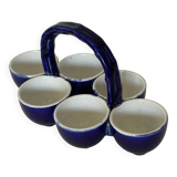 Cobalt blue earthenware egg cup service from the Georges Dreyfus workshop circa 1900