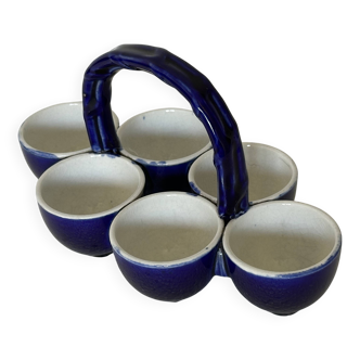 Service Coquetier Bleu cobalt en faïence atelier Georges Dreyfus vers 1900