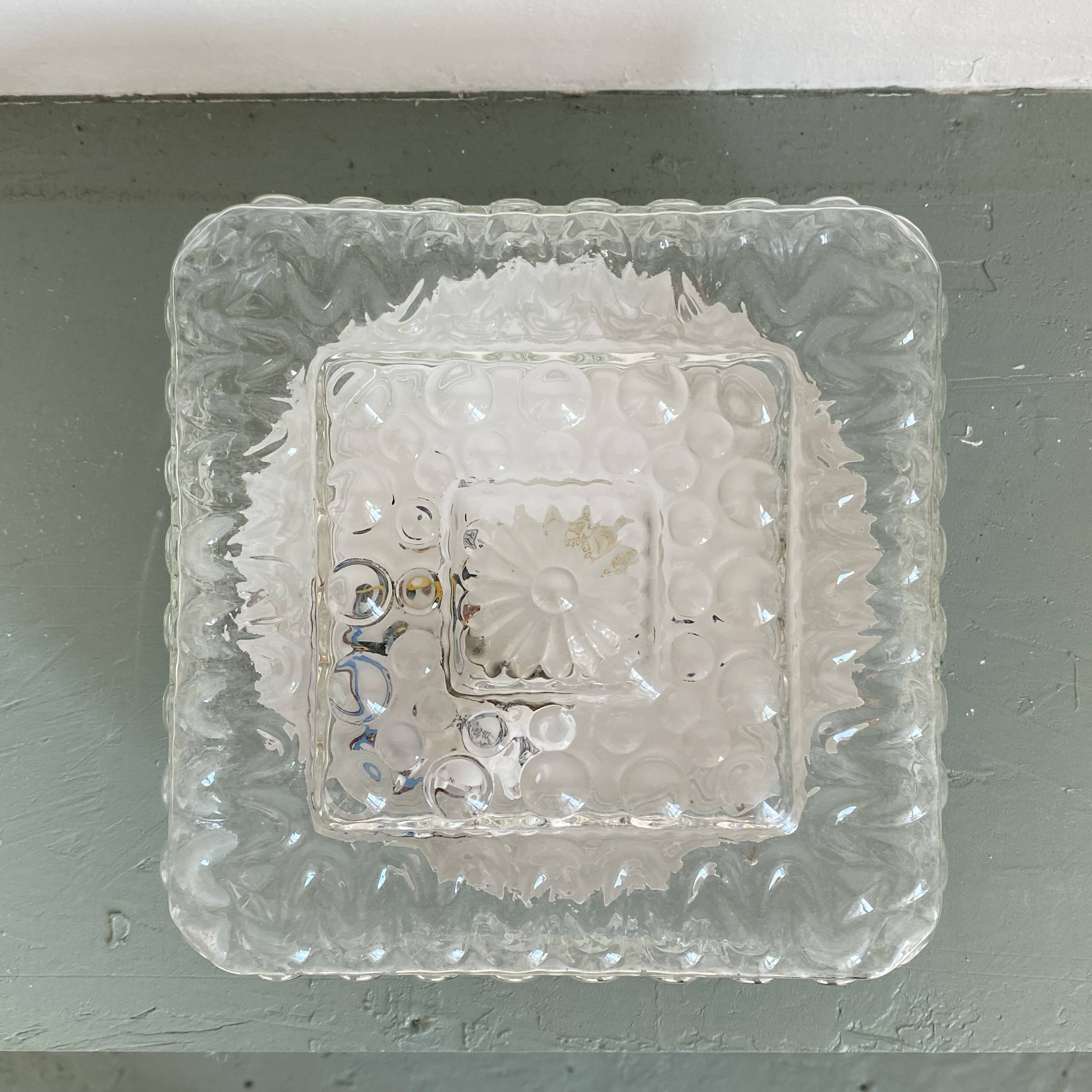 Square wall light ceiling light transparent glass gold 1970 1980 seventies