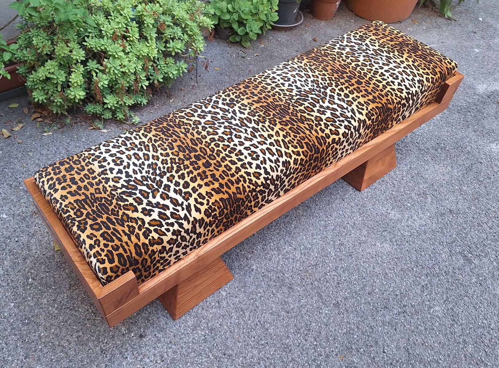 Bench with Pyramid Legs and Animalier Fabric from Artigianato Italiano, 2000s