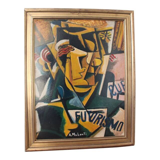 Mid 20th Century Cubist Portrait of Female Mixed-Media Painting