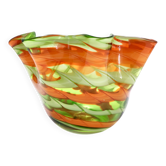 Vase Fazzoletto en verre de Murano vert et orange par Fratelli Toso, Italie