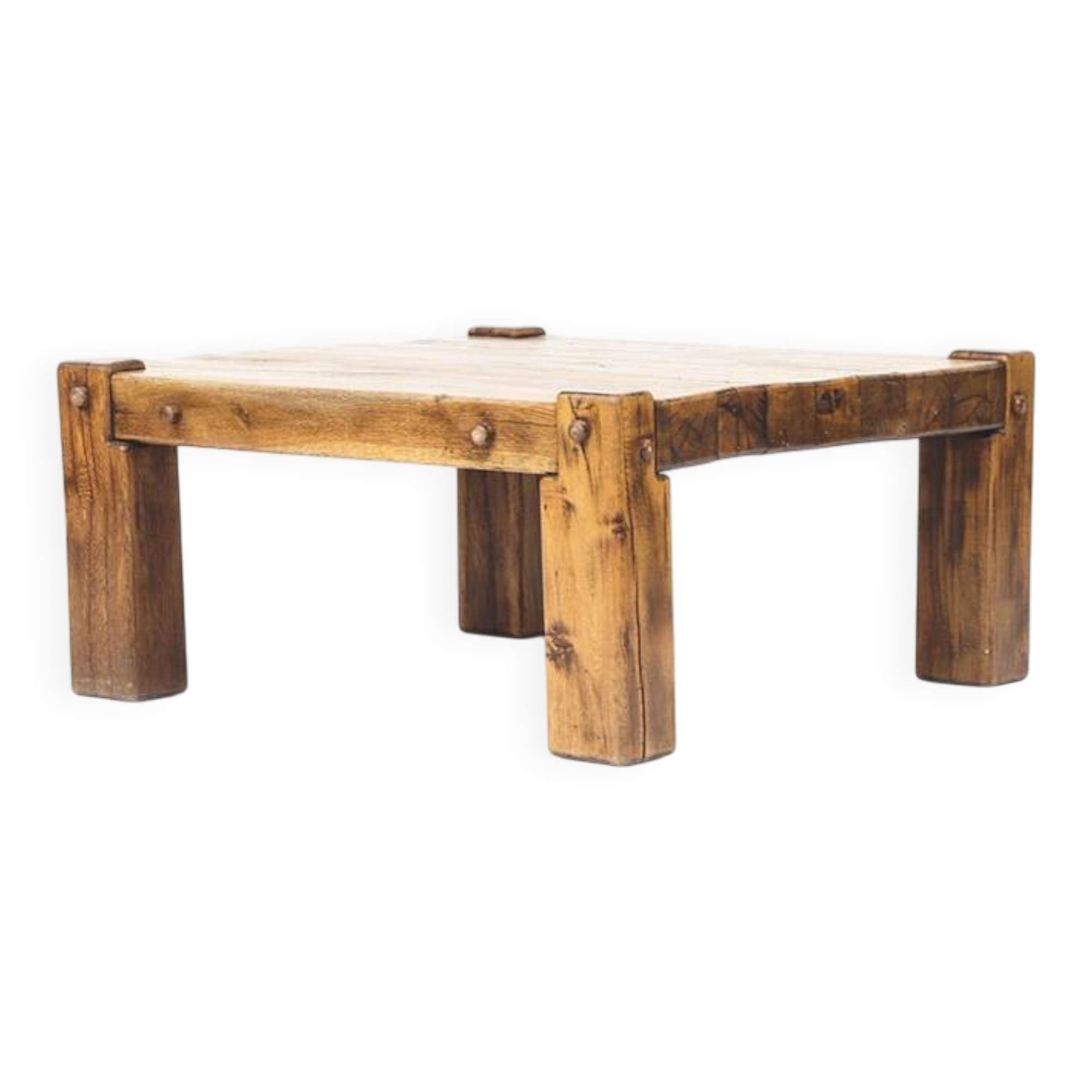 Table basse brutale vintage du milieu du siècle en chêne