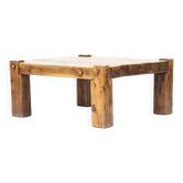Table basse brutale vintage du milieu du siècle en chêne