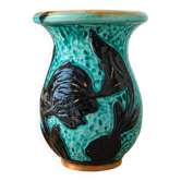 Vase vintage en céramique de Vallauris, années 50-60, turquoise et noi