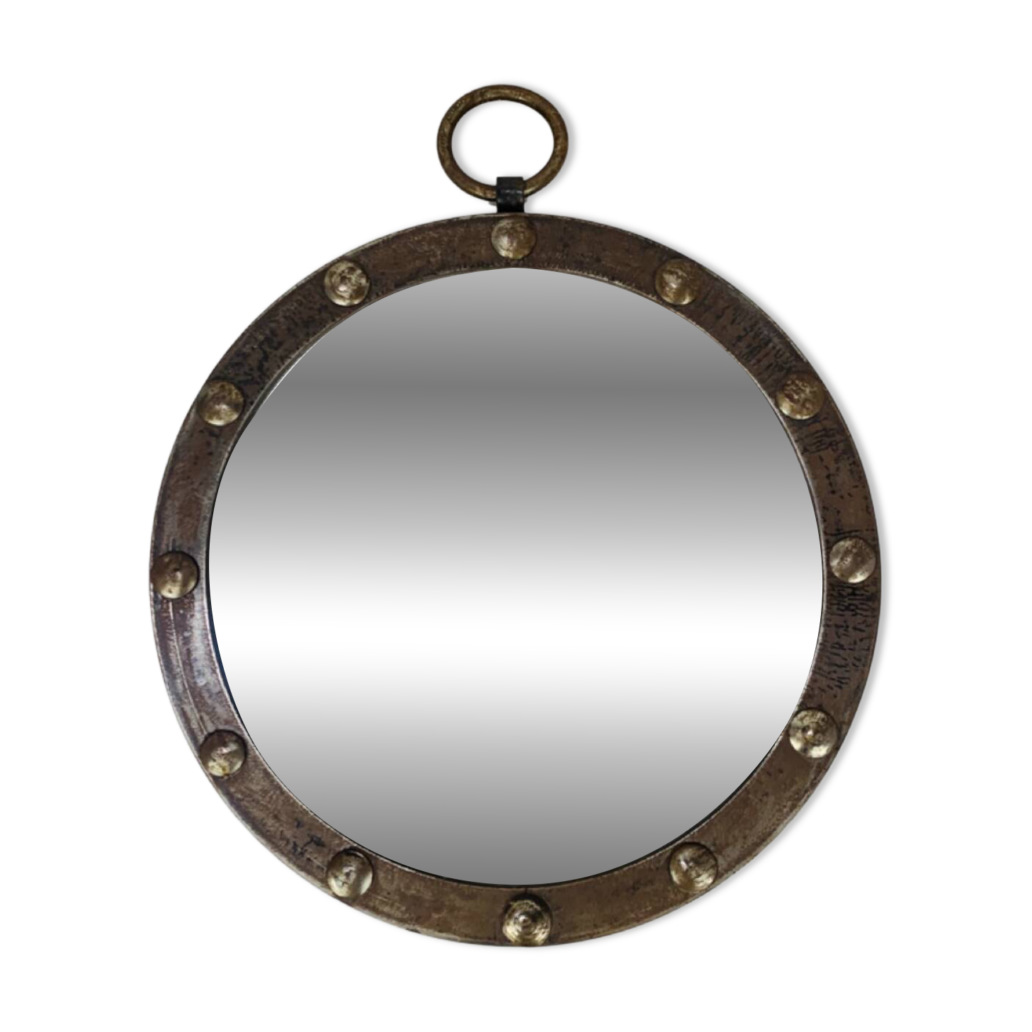 Round mirror with iron frame, vintage