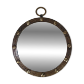 Round mirror with iron frame, vintage
